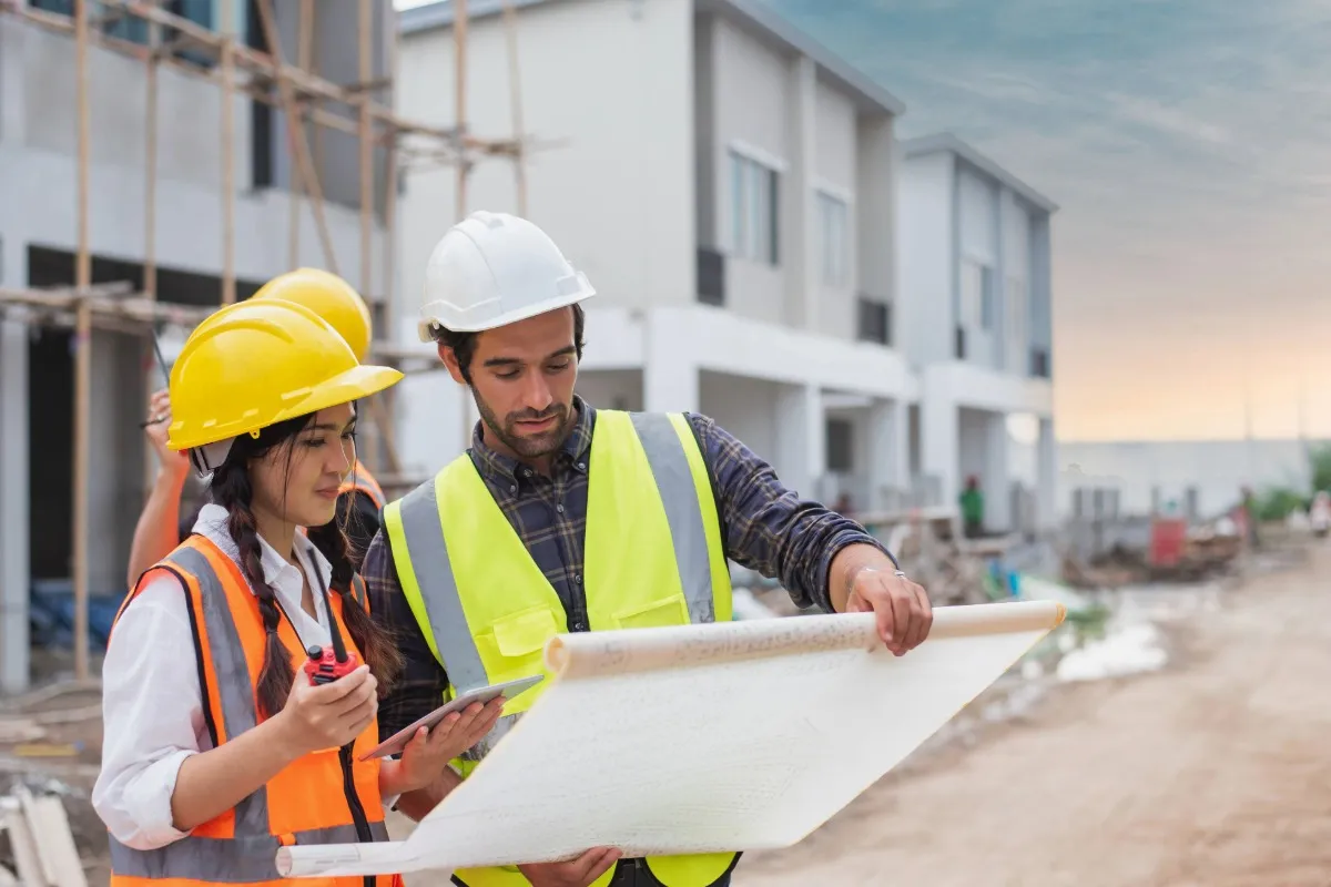 Two construction professionals working on-site.