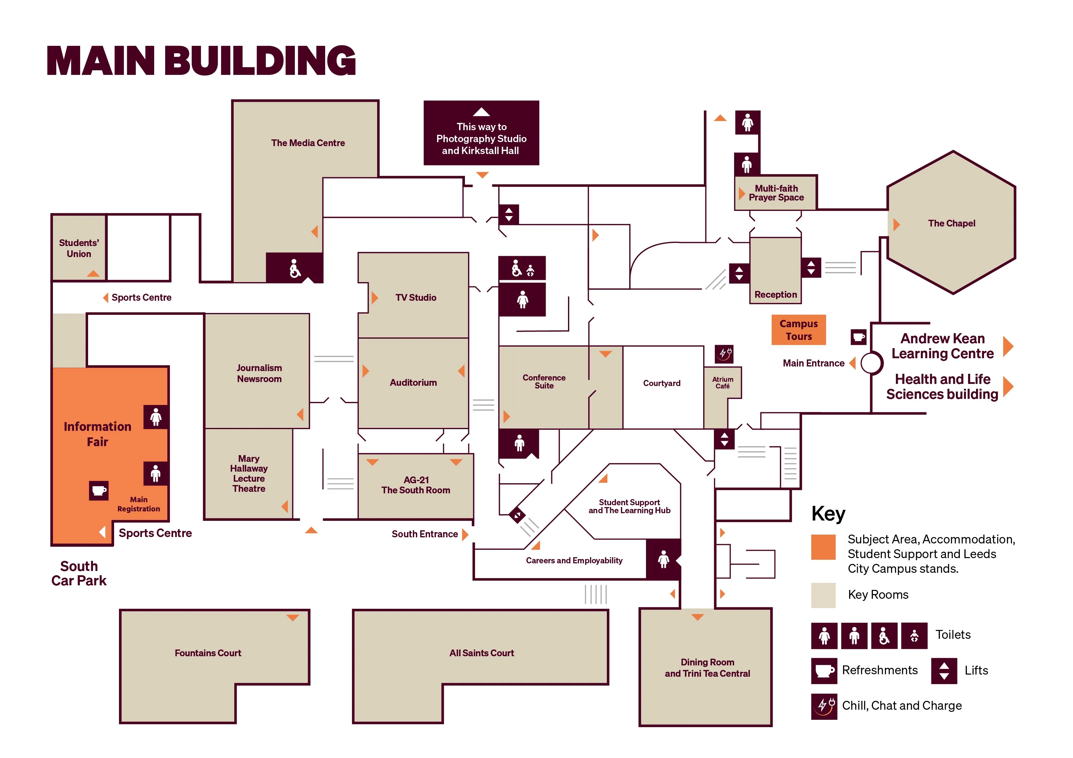 Main Campus map showing the layout of our Main Building.