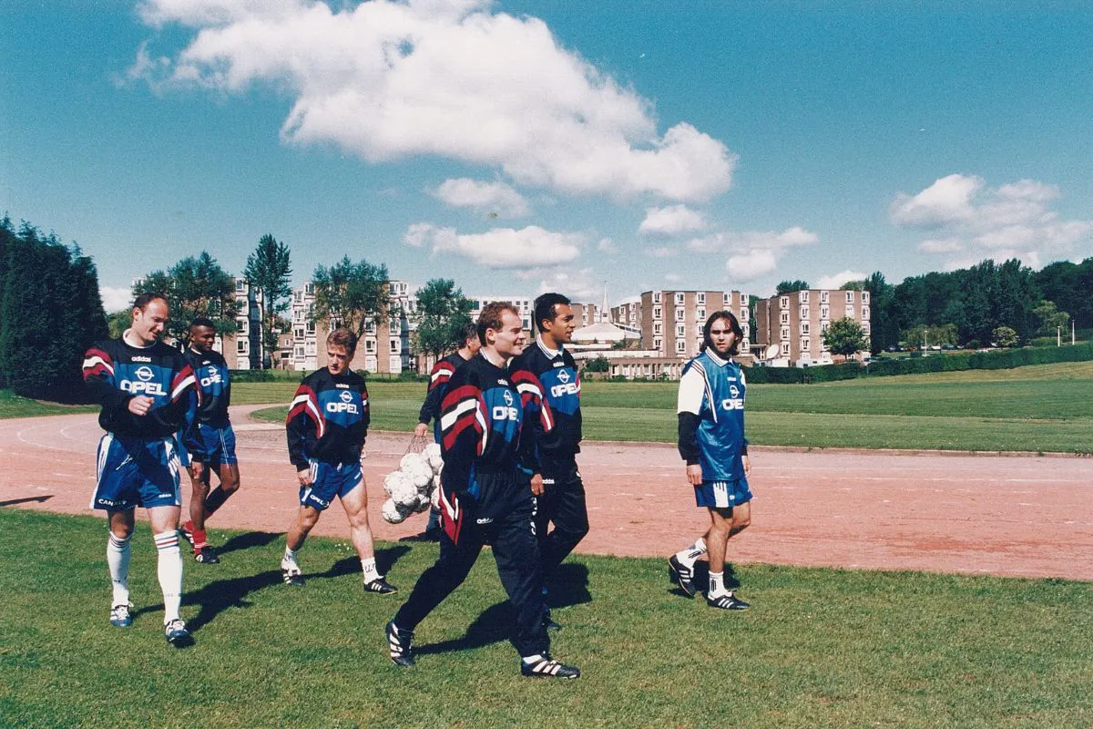 The French national team before a training session at the Horsforth Campus in 1996.