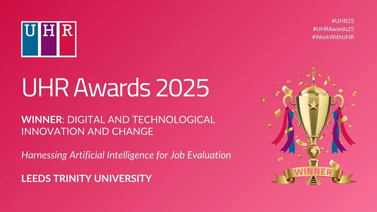 A graphic of an award win on a hot pink background with white text reading UHR Awards 2025..