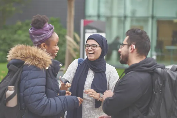 Students socialising outside Main Campus.