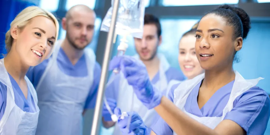 Nurses and doctors at work.