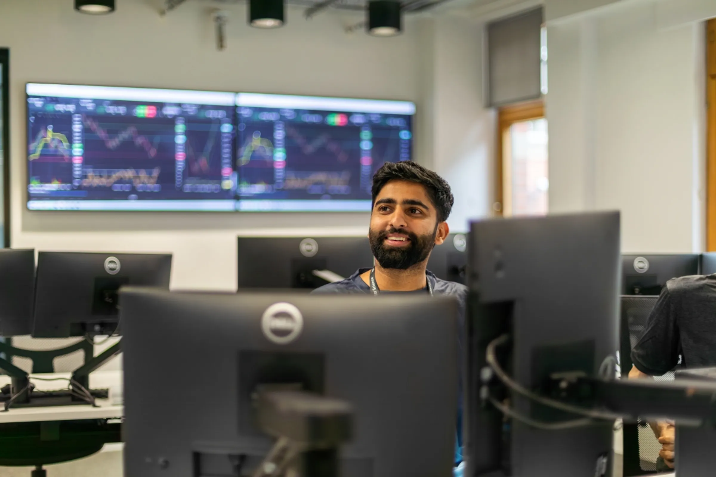 Student using the Mock Trading Room at the Leeds City Campus.