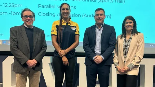 Chris Sellars, Geva Mentor, Dan Busfield and Lisa Gannon at the Moving Forward: Working in Sport and Wellbeing conference.