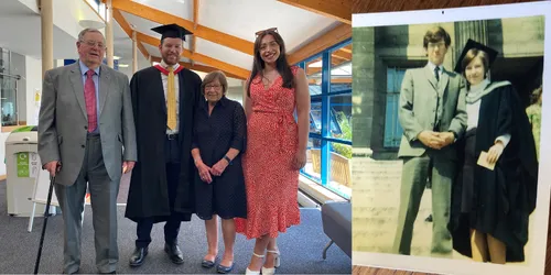 Family celebrating graduation day