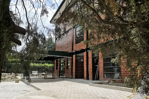 Brick building with trees 