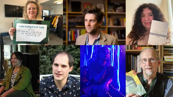 A collage of seven poets from Leeds Trinity University.