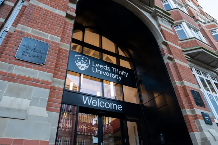 A close up photograph of the Leeds City Campus entrance.
