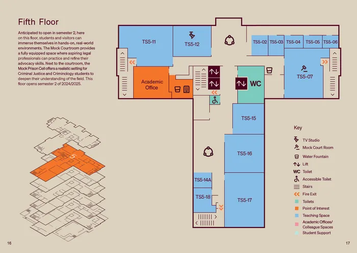 Map showing the fifth floor of the Leeds City Campus