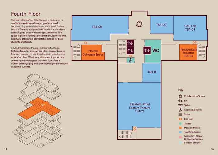 Map showing the fourth floor of the Leeds City Campus