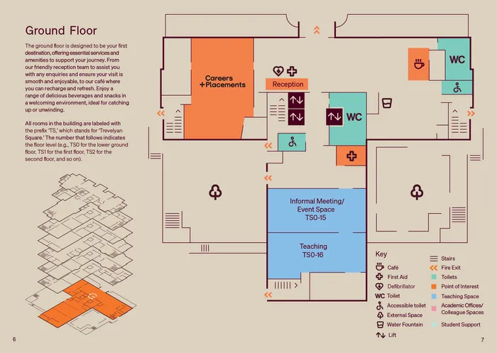Map showing the groud floor of the Leeds City Campus