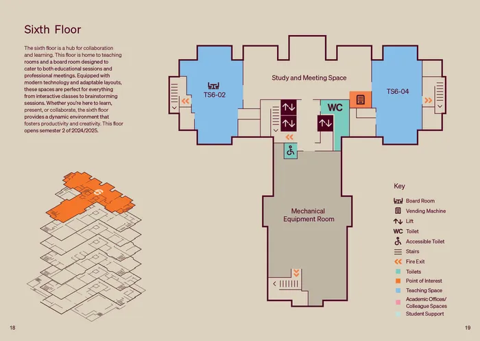 Map showing the sixth floor of the Leeds City Campus