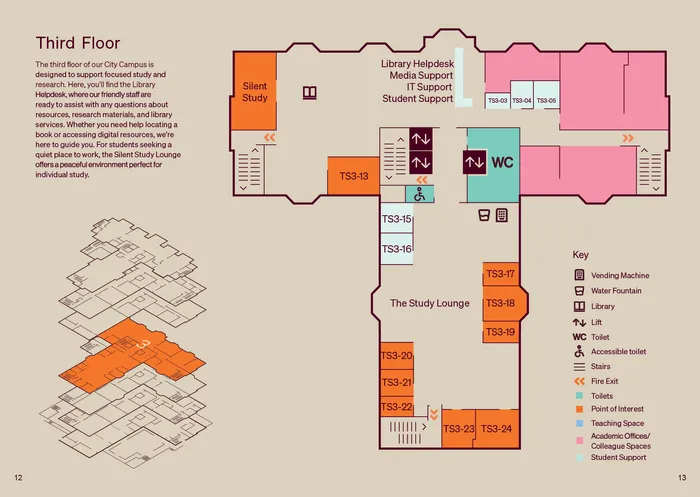 Map showing the third floor of the Leeds City Campus