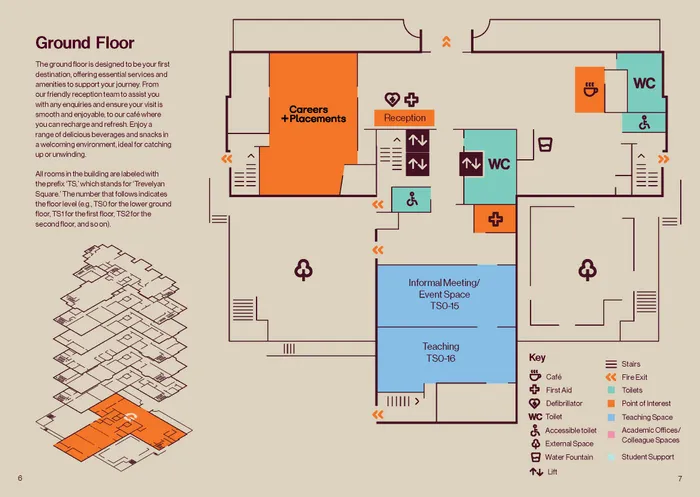 Map showing the groud floor of the Leeds City Campus