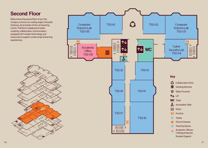 Map showing the second floor of the Leeds City Campus