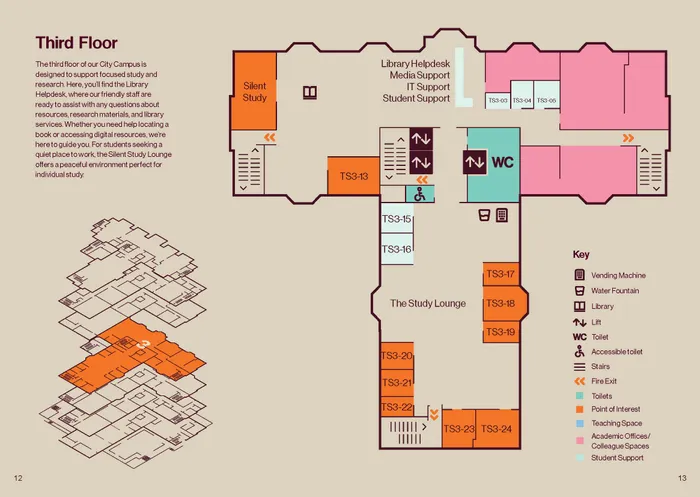 Map showing the third floor of the Leeds City Campus