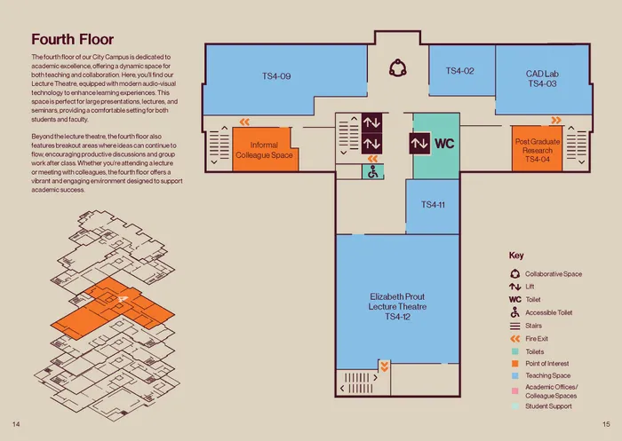 Map showing the fourth floor of the Leeds City Campus