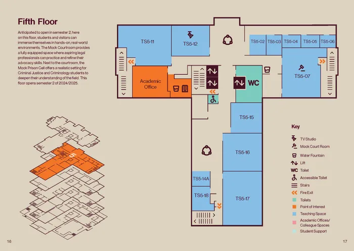 Map showing the fifth floor of the Leeds City Campus