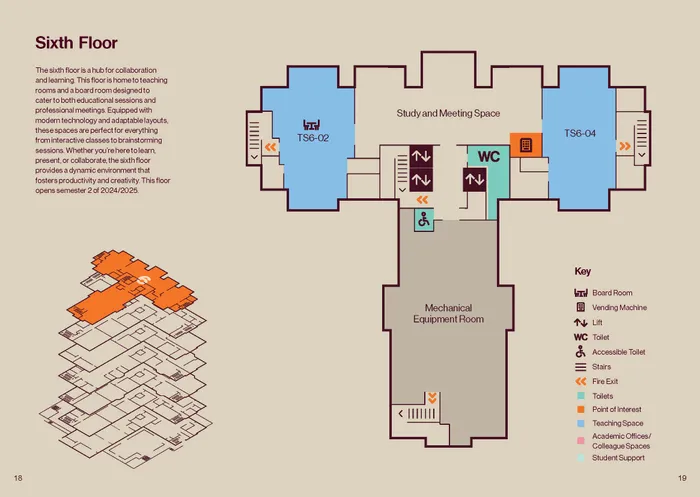 Map showing the sixth floor of the Leeds City Campus