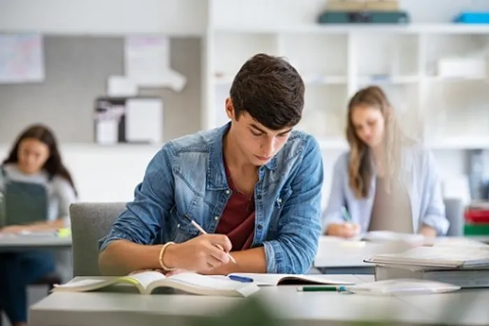 student studying in classroom