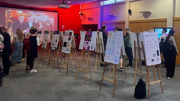 A picture showing an exhibition of student projects at the Degree Show