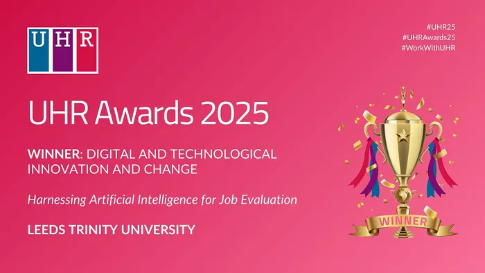 A graphic of an award win on a hot pink background with white text reading UHR Awards 2025.
