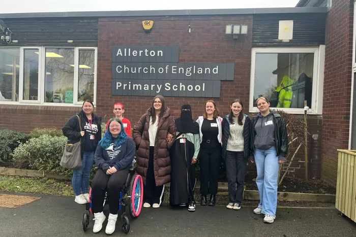 Image of students outside Allerton CoE Primary School.