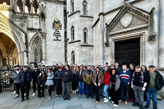 Criminology, Policing and Law students outside the Royal Course of Justice.