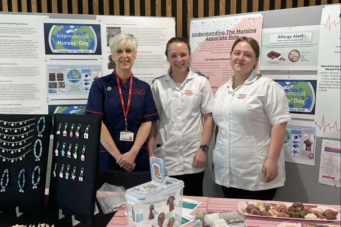 Lecturer Abi Lancaster with Nursing Associate Apprentices.